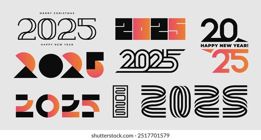 Collection of New 2024 Year symbols. Black vector elements, isolated on white background.