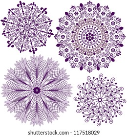 Collection new christmas dark violet snowflakes  isolated on white (vector)