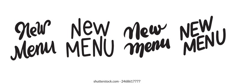 Collection of New Menu text lettering. Hand drawn vector art.