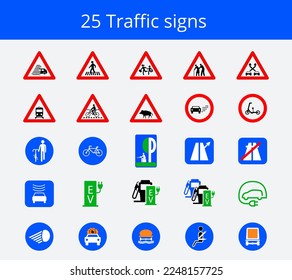 Collection of new traffic signs. Latest news on signs, power station, scooter, dangerous animals...
