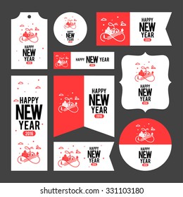 Collection of new year 2016 cards, notes, stickers, labels, tags with cute ornament illustrations. Template for scrapbooking, wrapping, notebooks, notebook, diary, decals, school accessories