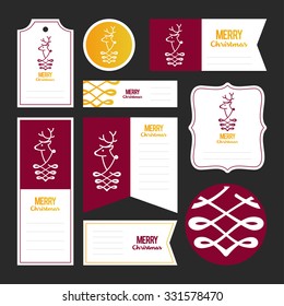 Collection of new year 2016 cards, notes, stickers, labels, tags with cute ornament illustrations. Template for scrapbooking, wrapping, notebooks, notebook, diary, decals, school accessories