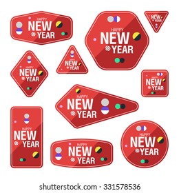 Collection of new year 2016 cards, notes, stickers, labels, tags with cute ornament illustrations. Template for scrapbooking, wrapping, notebooks, notebook, diary, decals, school accessories