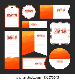 Collection of new year 2016 cards, notes, stickers, labels, tags with cute ornament illustrations. Template for scrapbooking, wrapping, notebooks, notebook, diary, decals, school accessories