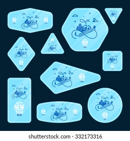 Collection of new year 2016 cards, notes, stickers, labels, tags with cute ornament illustrations. Template for scrapbooking, wrapping, notebooks, notebook, diary, decals, school accessories