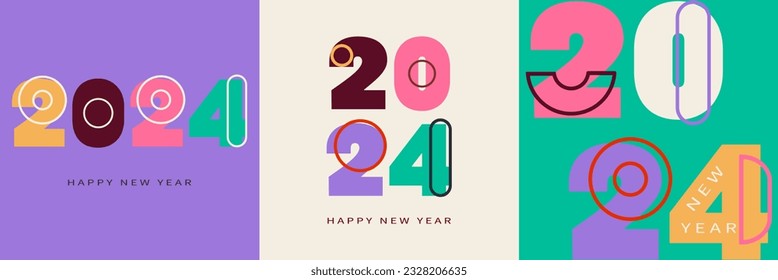 Collection of new year 2024 rectangle templates for calendars, covers, cards