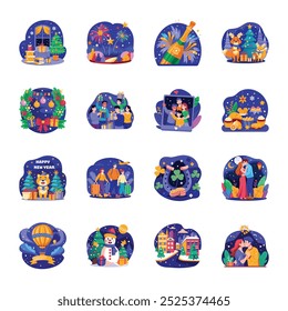 Collection of New Year Celebration Flat Illustrations 

