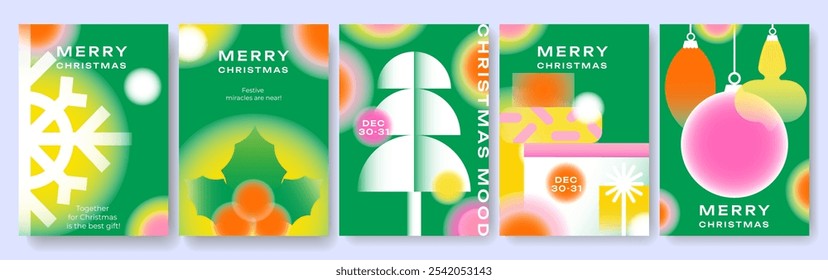 A collection of New Year and Christmas universal, simple illustrations with blurred color accents. Great for Christmas cards, invitations, greetings or advertising signage.