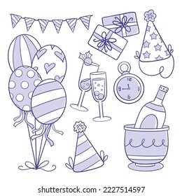 Collection of new year party elements for coloring
