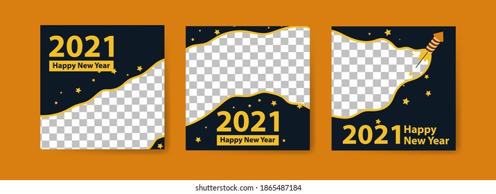 Collection of new year party social media posts.fashion advertising. Offer social media banners. vector photo frame mockup illustration