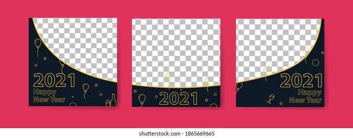Collection of new year party social media posts.fashion advertising. Offer social media banners. vector photo frame mockup illustration