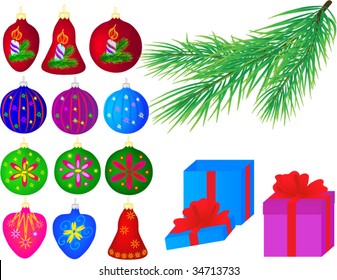 Collection of New Year's - Christmas tree toys (vector illustration)