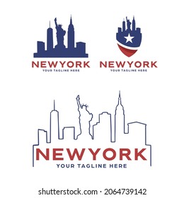 Kollektion von Designvorlagen für das Skyline-Logo von New York mit weißem Hintergrund