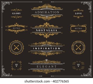 Collection of nice vintage patterns. Flourishes calligraphic ornaments and frames. Retro style of design elements, postcard, banners, dividers, logos. Vector template