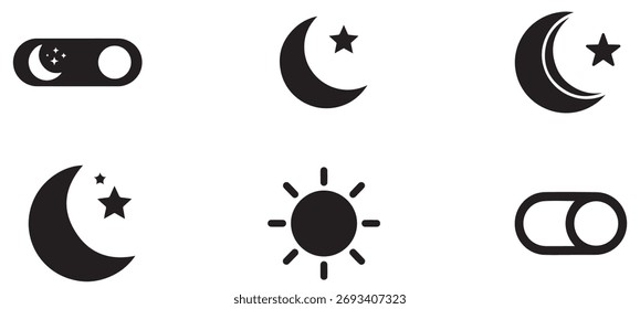 Collection of night mode and brightness vector icons