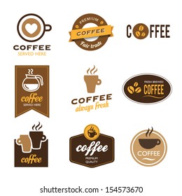 Collection of nine coffee labels - icons