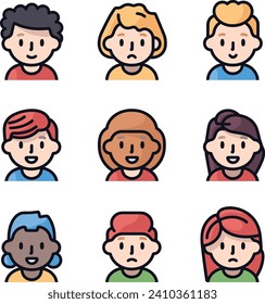 A collection of nine colorful cartoon avatars representing diverse people in a vector illustration.