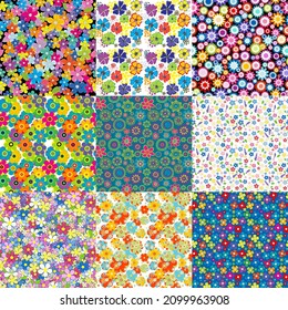 Collection of nine colorful floral backgrounds