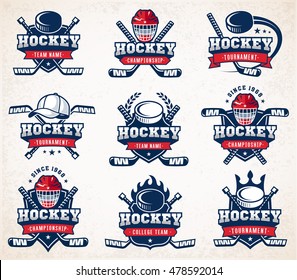 Collection of nine colorful Vector Hockey logo and insignias, organized with layers. - Shutterstock ID 478592014