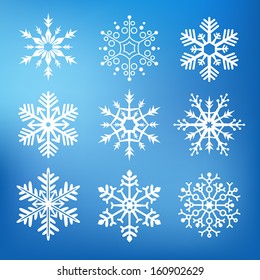 Collection of nine cute snowflakes for web or print