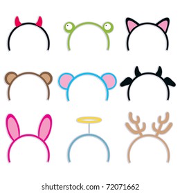 Collection of nine cute and sweet costume headbands for carnival