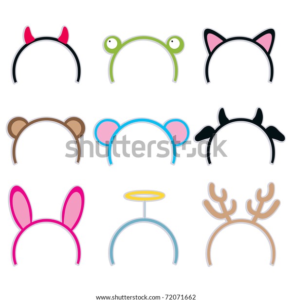 Collection of nine cute and sweet costume\
headbands for\
carnival