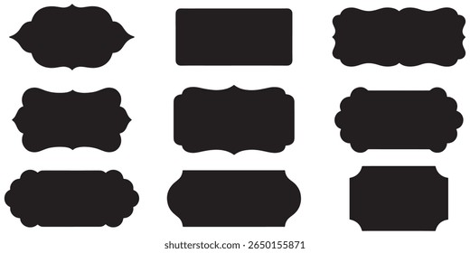 Collection of Nine Decorative Black Frame Silhouettes for Embellishments and Design Accents on Invitations and Creative Projects
