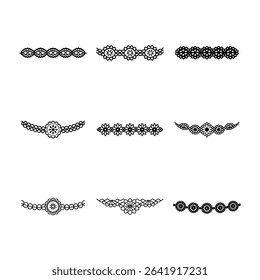 A collection of nine decorative black lace borders on white.