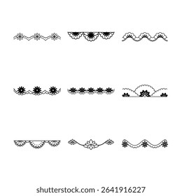 A collection of nine decorative floral borders in black and white.