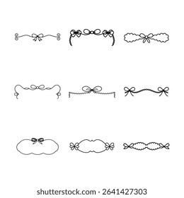 A collection of nine different black and white decorative dividers and frames, each featuring a bow as a central design element.