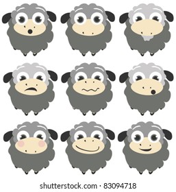 Collection of nine different funny sheep