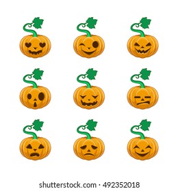 Collection of nine different pumpkin faces