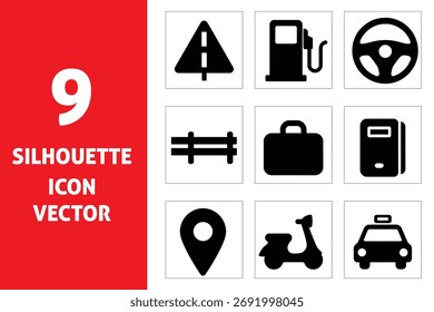 Sammlung von neun verschiedenen Silhouetten-Stil Vektorsymbole in schwarz-weiß