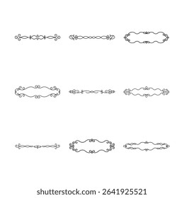 A collection of nine elegant, black, decorative elements on a white background, suitable for borders, frames, and design accents.