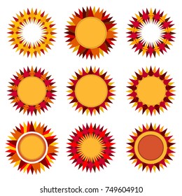 Collection of Nine Ethnic Stylized Suns With Warm Colors 