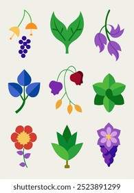 A collection of nine floral illustrations, featuring vibrant blossoms, delicate petals, and lush foliage. Perfect for adding a touch of nature to your designs.