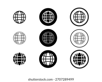 Sammlung von neun Globus-Website-Symbol-Set in Schwarz-Weiß