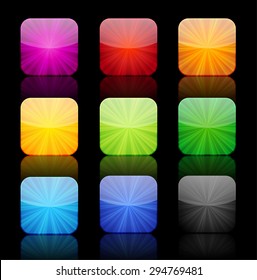 Collection of nine glossy icon buttons with reflection.