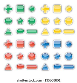 collection of nine glossy web elements (buttons) in four colors with drop shadow effect