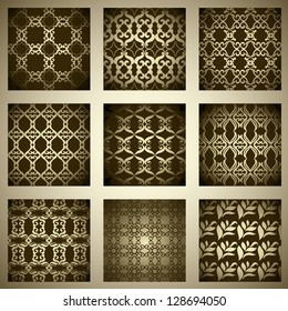 Collection of nine golden damask ornamental  wallpapers