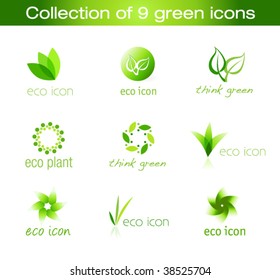 Collection of nine green eco-icons