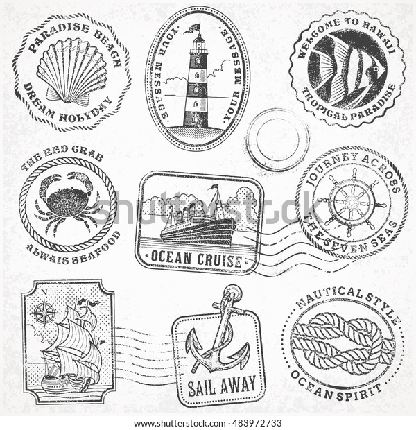 Collection Nine Grunge Vintage Vector Stamps Stock Vector (Royalty Free ...