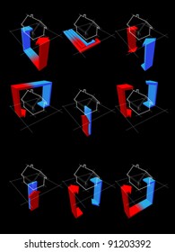 collection of nine heat pump diagrams: on example of a house showing possibilities of usage of heat pump
