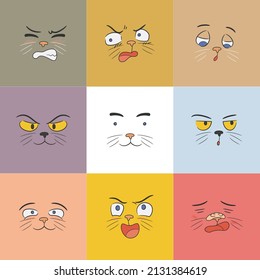 A collection nine Illustrations cute cat expression and gray cat