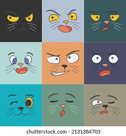 A collection nine Illustrations cute cat expression and black cat