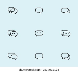 Collection of nine minimalist speech bubble icons, perfect for communication or messaging apps.