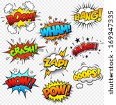 Collection of nine multicolored comic sound Effects