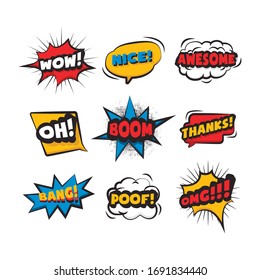 Collection of nine multicolored comic sound Effects