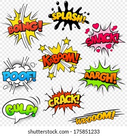 Collection Of Nine Multicolored Comic Sound Effects