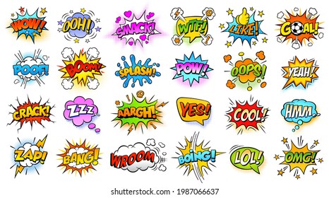 Collection of nine multicolored comic sound Effects